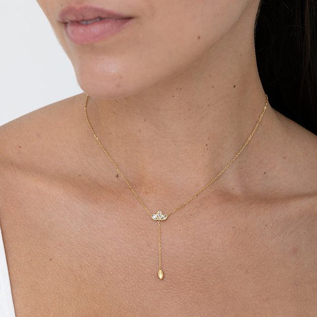 Y-Necklace - Crystal Foliage and Pendant Oval