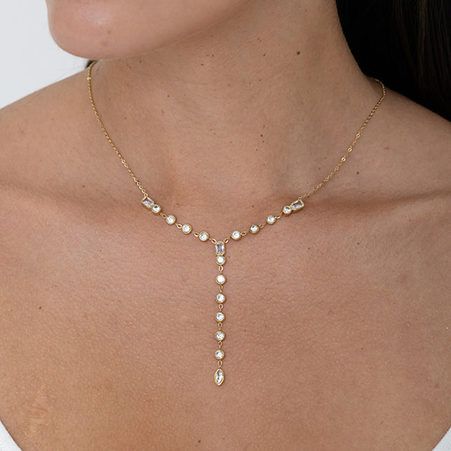 Collier Y - cristaux (rectangles, ronds et ovale)
