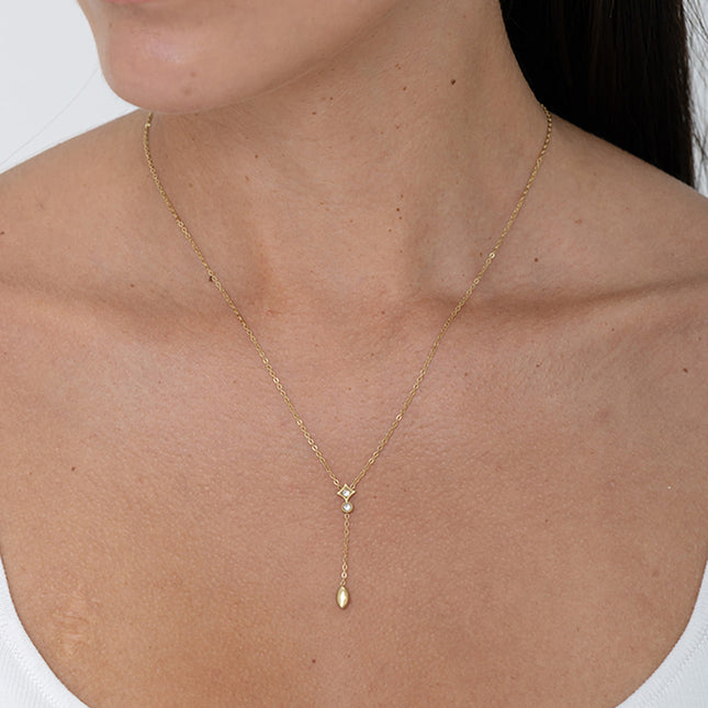 Collier Y - formes losange, rond et ovale et oxydes de zirconium