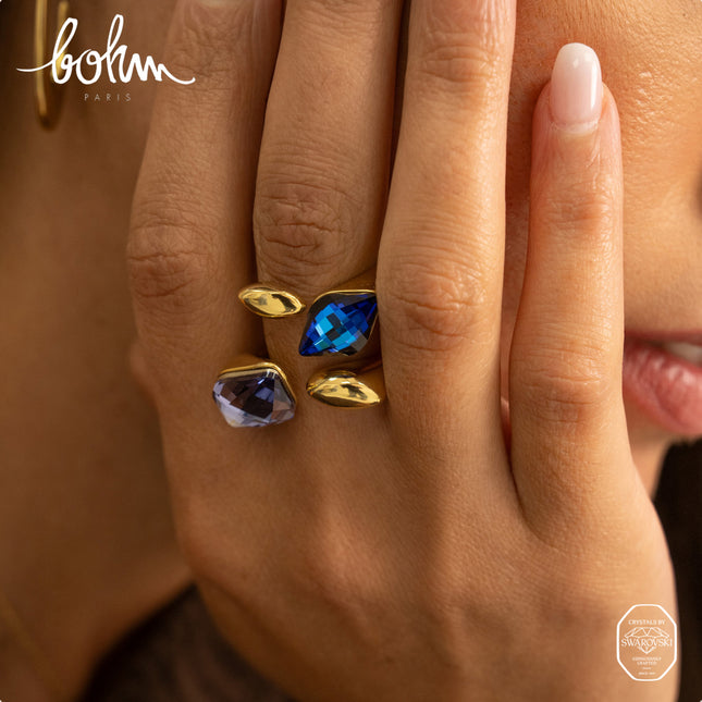 Bague ouverte - ornée de cristaux de Swarovski® losange et motif navette