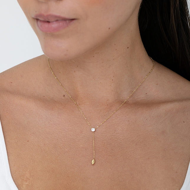 Y-shaped necklace - round and oval cubic zirconia pendant