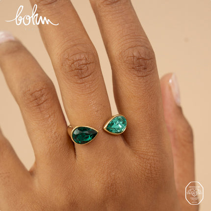 Open ring - adorned with Swarovski® crystals, 2 drops
