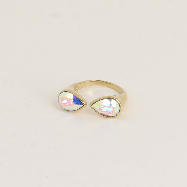 Bague ouverte - ornée de cristaux de Swarovski®, 2 gouttes