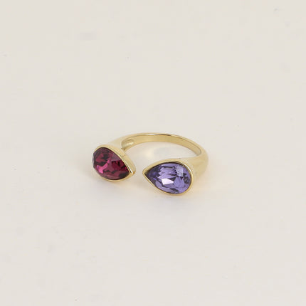 Bague ouverte - ornée de cristaux de Swarovski®, 2 gouttes