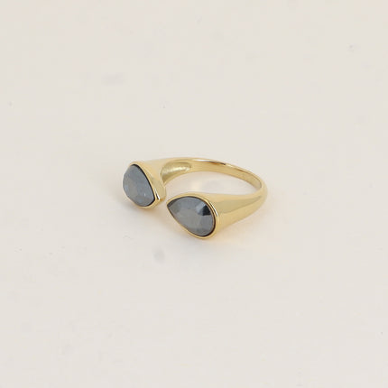 Bague ouverte - ornée de cristaux de Swarovski®, 2 gouttes
