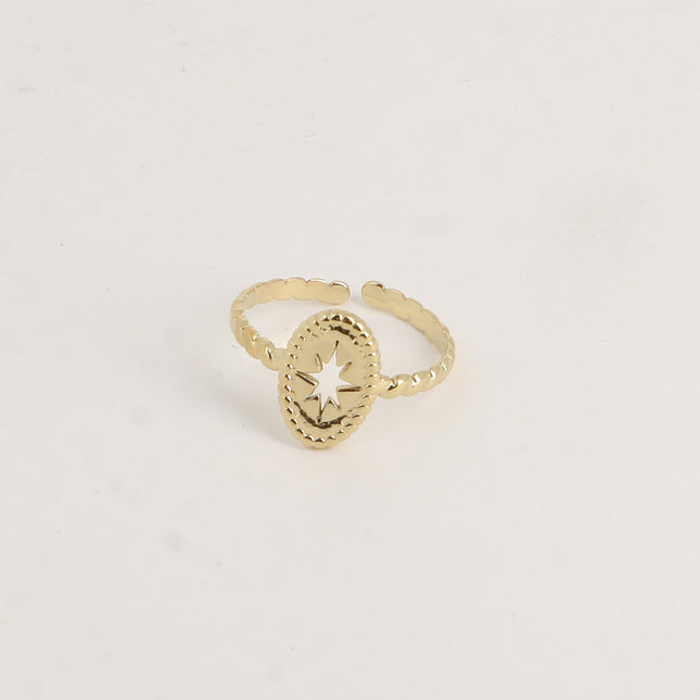 Oria Ring - thin braided effect band, oval motif, openwork North Star