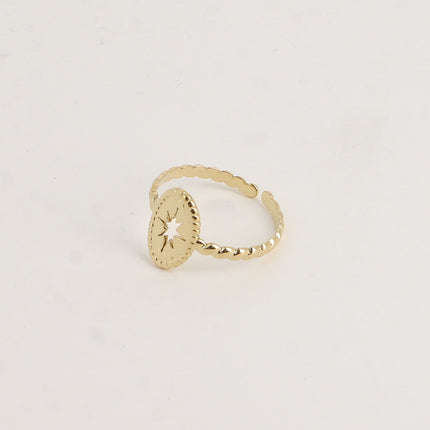 Oria Ring - thin braided effect band, oval motif, openwork North Star