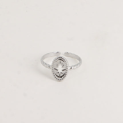 Oria Ring - thin braided effect band, oval motif, openwork North Star