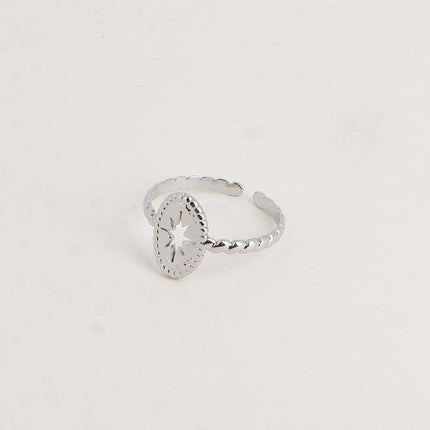 Oria Ring - thin braided effect band, oval motif, openwork North Star