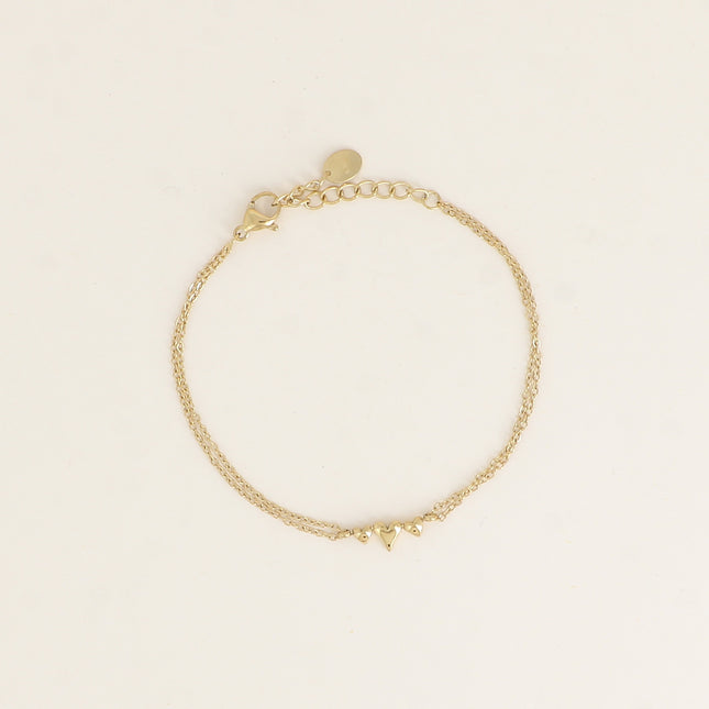 Bracelet - 2 rangs avec pendentif 3 coeurs
