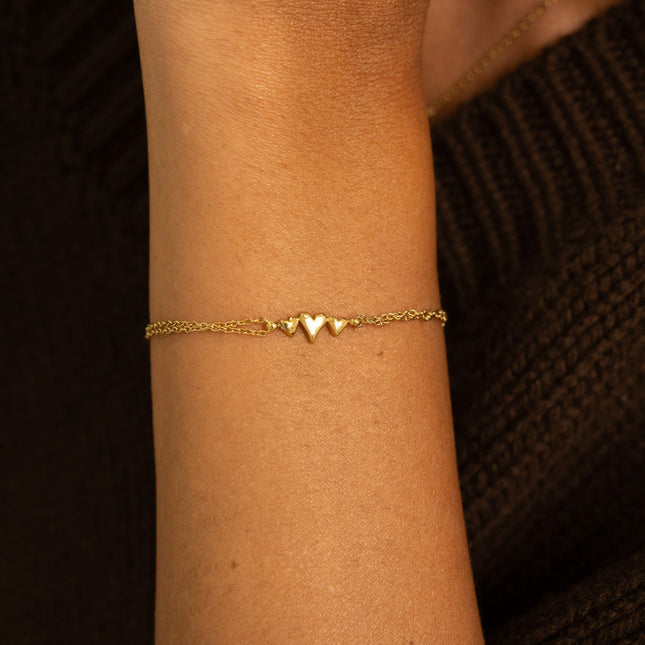Bracelet - 2 rangs avec pendentif 3 coeurs