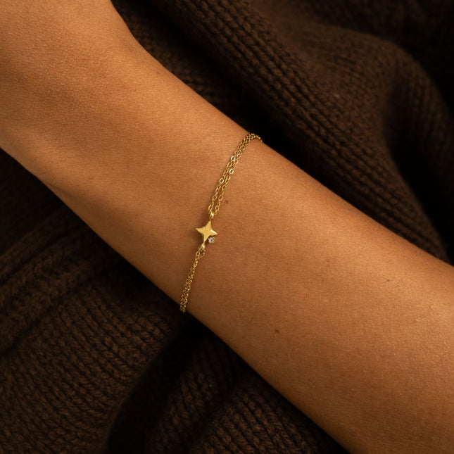 Bracelet - 2 rangs avec pendentif étoilé et cristal