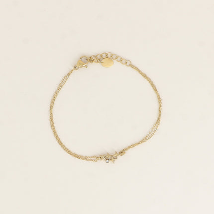 Bracelet - 2 rangs avec pendentif 4 étoiles et cristal