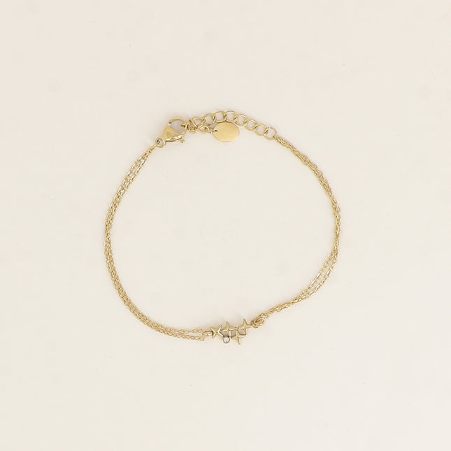 Bracelet - 2 rangs avec pendentif 4 étoiles et cristal