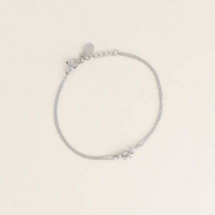 Bracelet - 2 rangs avec pendentif 4 étoiles et cristal