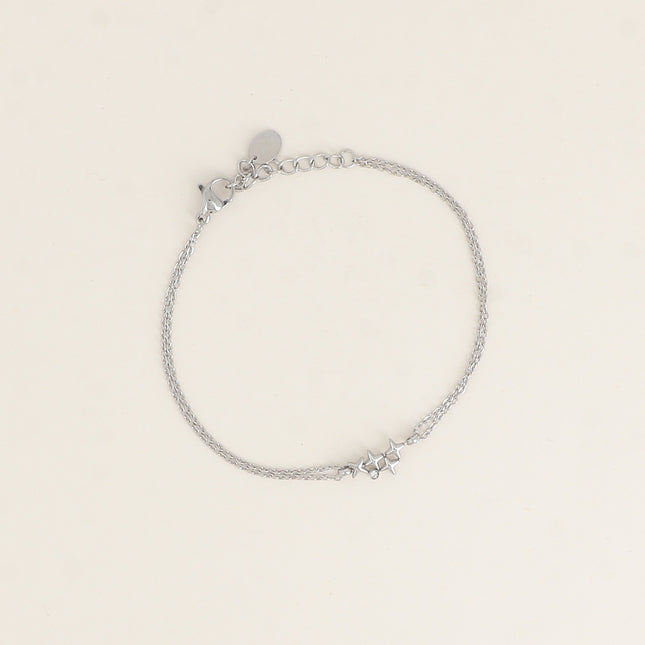 Bracelet - 2 rangs avec pendentif 4 étoiles et cristal
