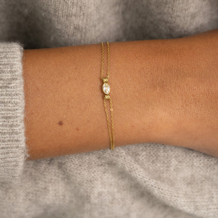 Bracelet - 2 rangs avec cristal oval