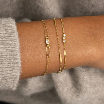 Bracelet - 2 rangs avec barres et 3 cristaux