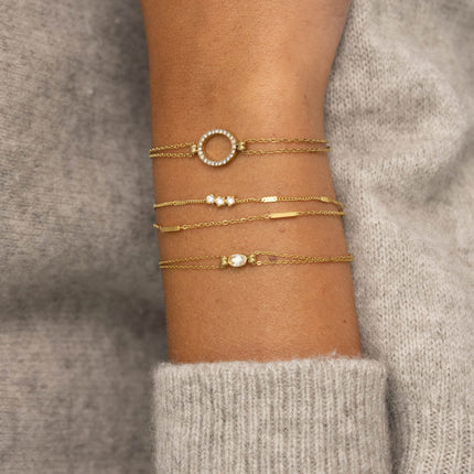 Bracelet - 2 rangs avec barres et 3 cristaux