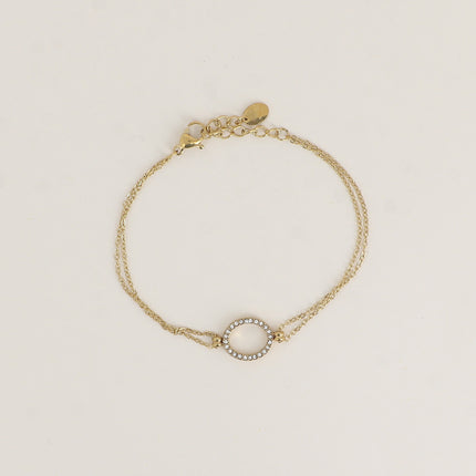 Bracelet - 2 rangs avec pendentif ovale ajouré incrusté de cristaux