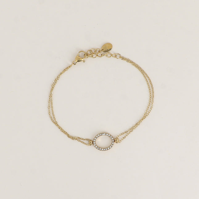 Bracelet - 2 rangs avec pendentif ovale ajouré incrusté de cristaux