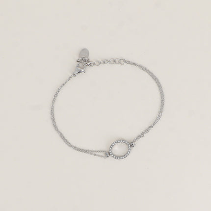 Bracelet - 2 rangs avec pendentif ovale ajouré incrusté de cristaux