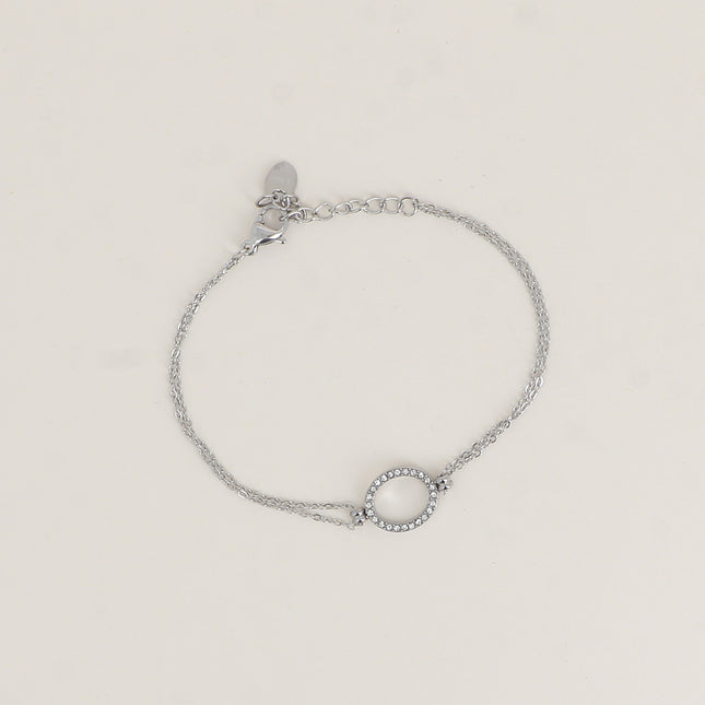 Bracelet - 2 rangs avec pendentif ovale ajouré incrusté de cristaux