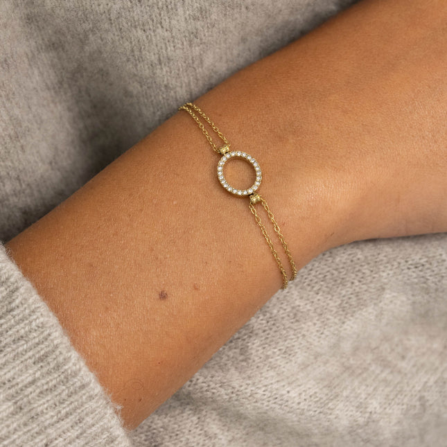 Bracelet - 2 rangs avec pendentif ovale ajouré incrusté de cristaux