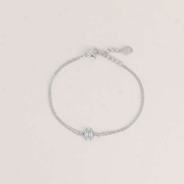 Bracelet - 2 rangs avec pendentif 2 cristaux navettes