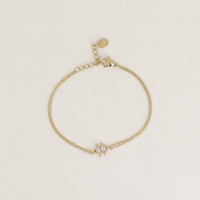 Bracelet - 2 rangs avec pendentif 2 cristaux navettes
