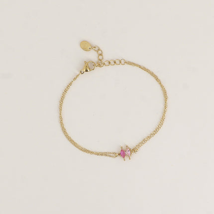 Bracelet - 2 rangs avec pendentif 2 cristaux navettes