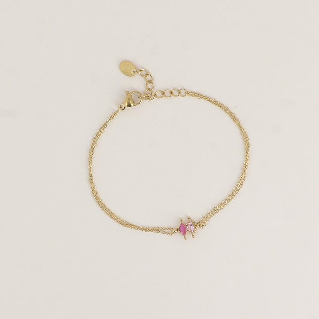 Bracelet - 2 rangs avec pendentif 2 cristaux navettes
