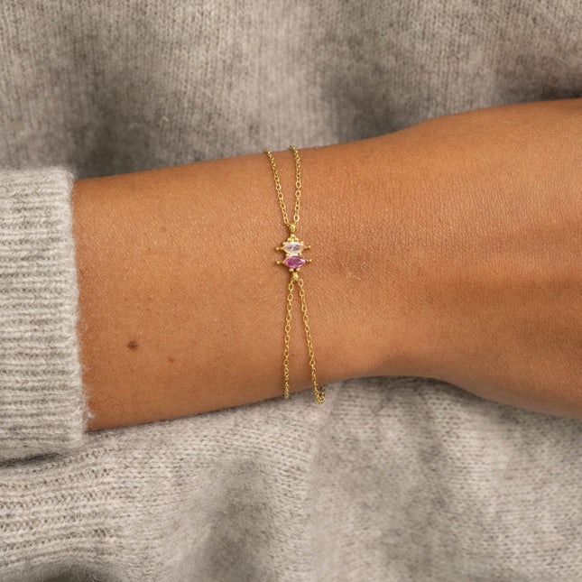 Bracelet - 2 rangs avec pendentif 2 cristaux navettes