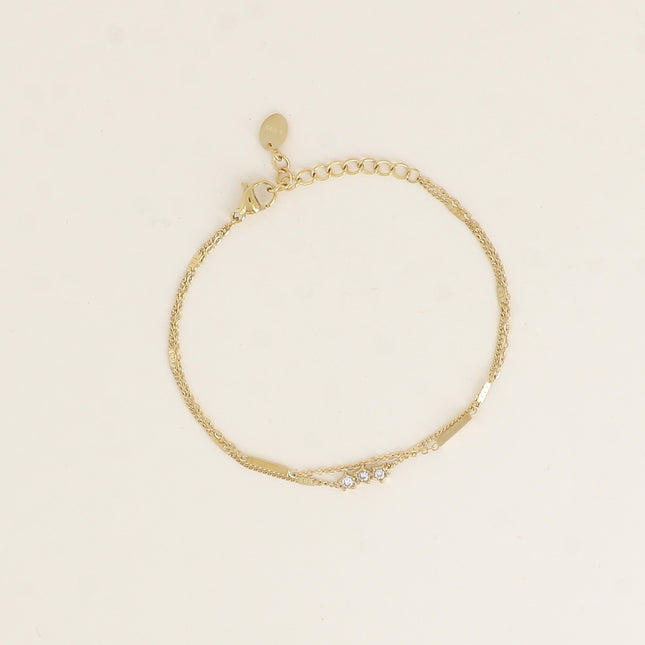 Bracelet - 2 rangs avec barres et 3 cristaux