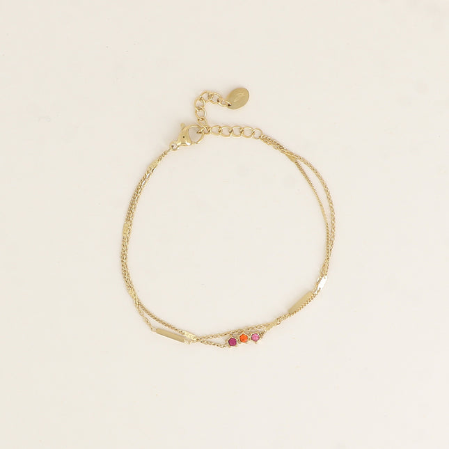 Bracelet - 2 rangs avec barres et 3 cristaux