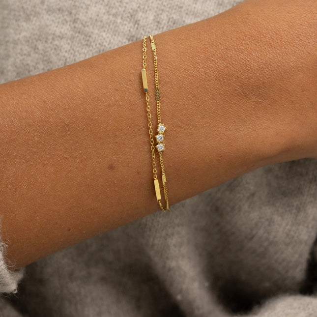 Bracelet - 2 rangs avec barres et 3 cristaux