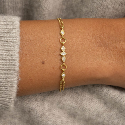 Bracelet - 2 rangs avec cristaux navettes et ronds