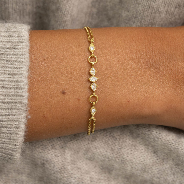Bracelet - 2 rangs avec cristaux navettes et ronds