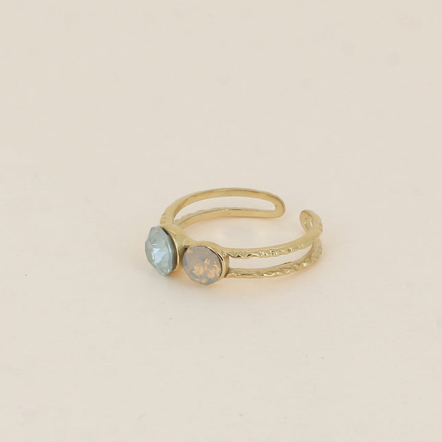 Bague - 2 anneaux texturés, ornée de cristaux de Swarovski® SS29 et SS24