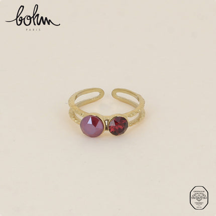 Bague - 2 anneaux texturés, ornée de cristaux de Swarovski® SS29 et SS24
