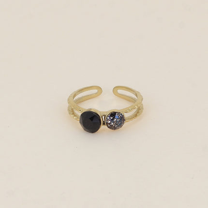 Bague - 2 anneaux texturés, ornée de cristaux de Swarovski® SS29 et SS24