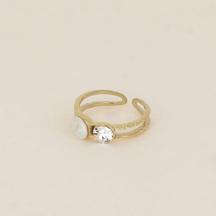 Bague - 2 anneaux texturés, ornée de cristaux de Swarovski® SS29 et SS24