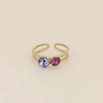 Bague - 2 anneaux texturés, ornée de cristaux de Swarovski® SS29 et SS24