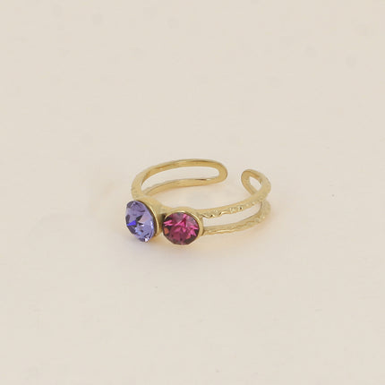 Bague - 2 anneaux texturés, ornée de cristaux de Swarovski® SS29 et SS24