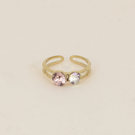 Bague - 2 anneaux texturés, ornée de cristaux de Swarovski® SS29 et SS24