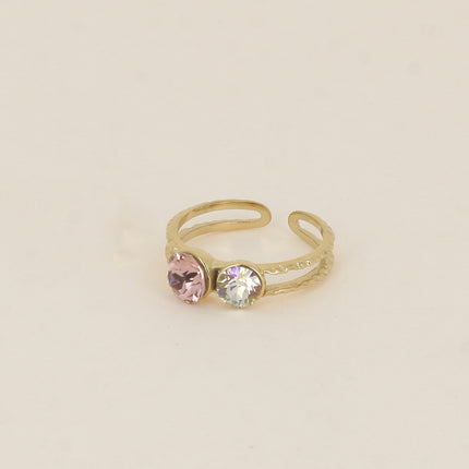 Bague - 2 anneaux texturés, ornée de cristaux de Swarovski® SS29 et SS24