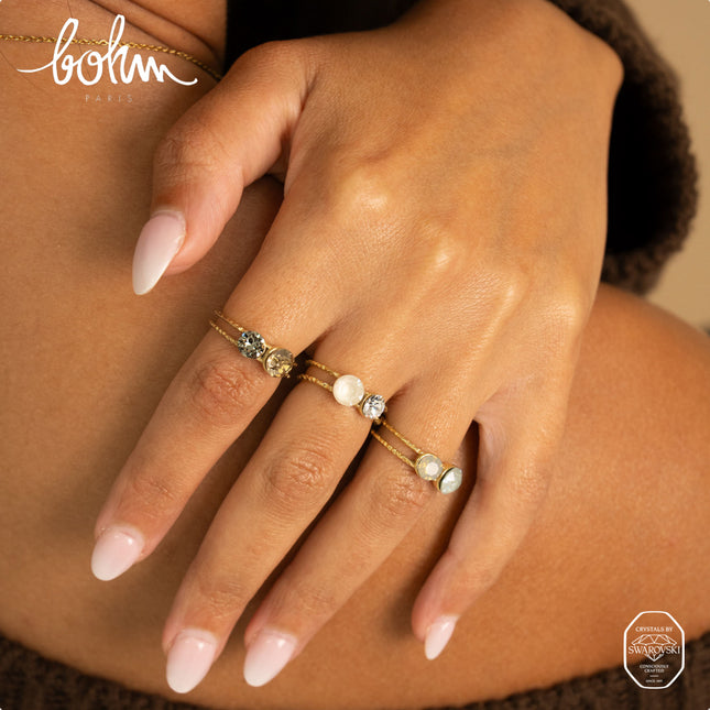 Bague - 2 anneaux texturés, ornée de cristaux de Swarovski® SS29 et SS24