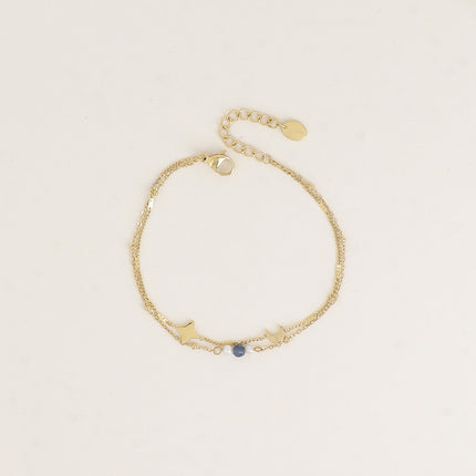 Bracelet - 2 rangs, lune, étoile, pierres naturelles