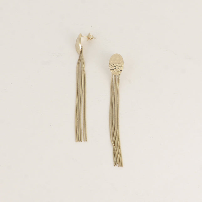 Boucles pendantes - pièce ovale martelée et 6 mailles serpent