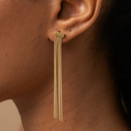 Dangling earrings - bar and 5 snake chains